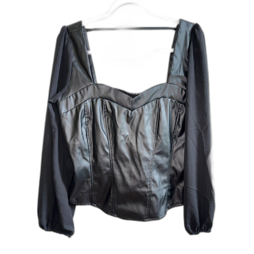 New York & Company Faux Leather Long Sleeve Corset Top L Whimsygoth